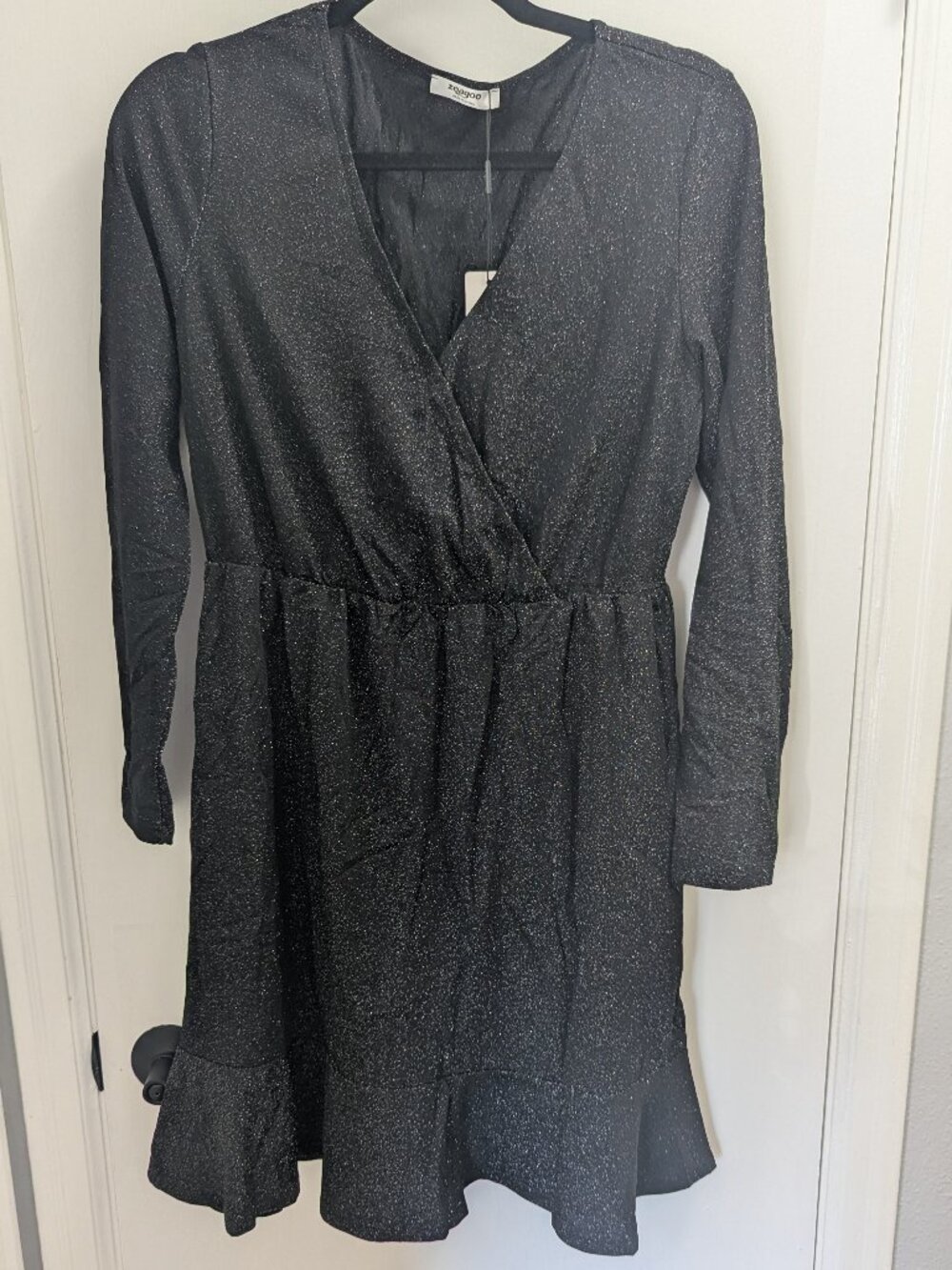 Glittery Black Long Sleeve Dress